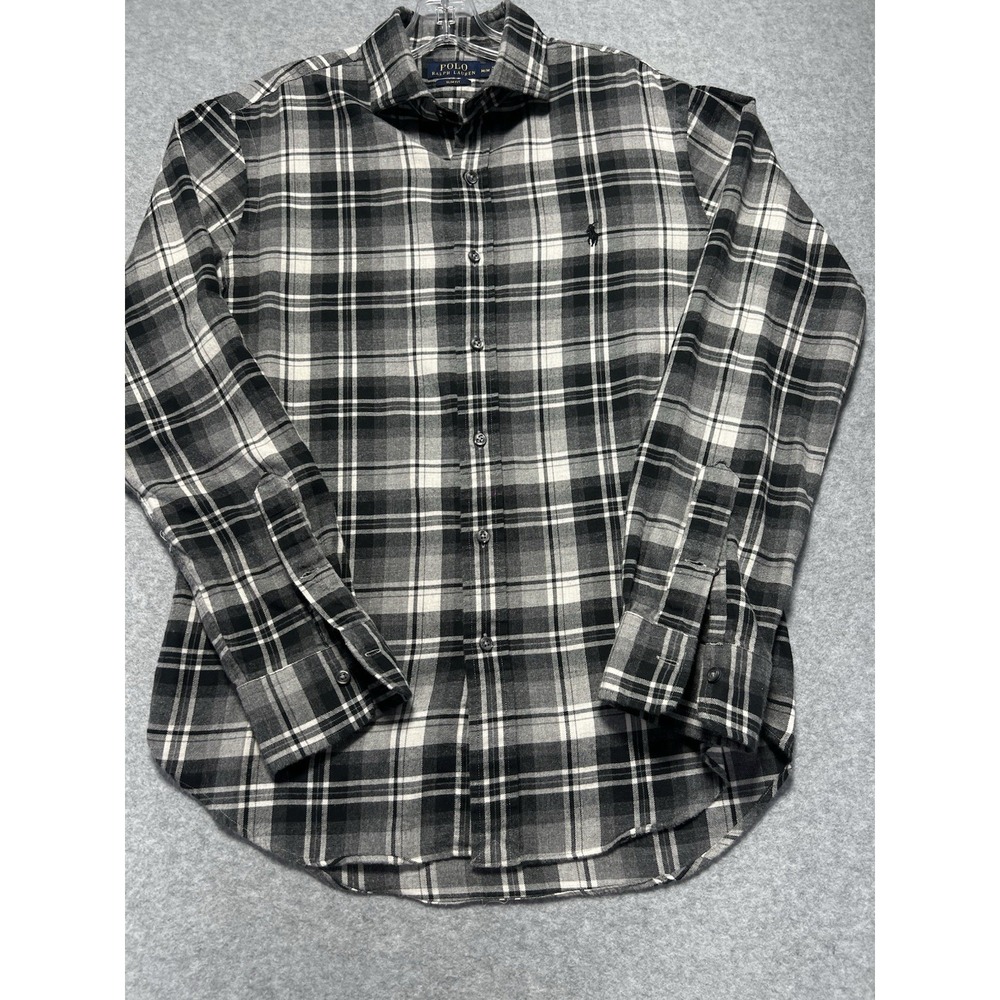 Polo Ralph Lauren Long Sleeve Slim Fit Light Flannel Button Down Shirt Plaid SzM